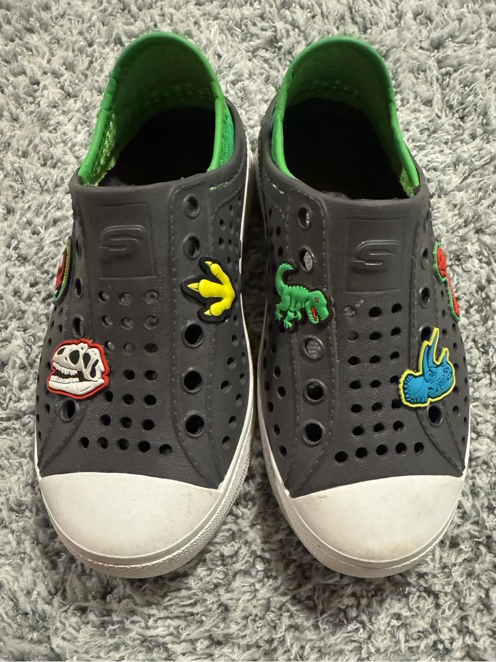 Skechers Foamies Guzman Steps Lil Dino Black Green Kids Slip-On Shoes Size 12